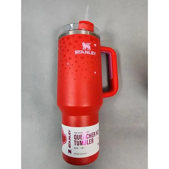 🥰STANLEY TARGET 40 OZ STAINLESS STEEL VALENTINES DAY RUBY HEARTS READY TO SHIP!